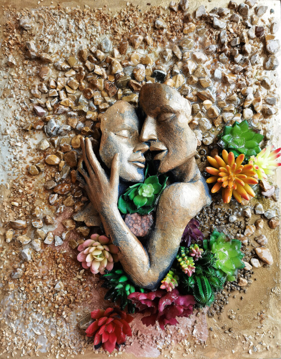 Sculpture titled "3d Wall Sculpture W…" by Irina Bast, Original Artwork, Stone Mounted on Wood Panel