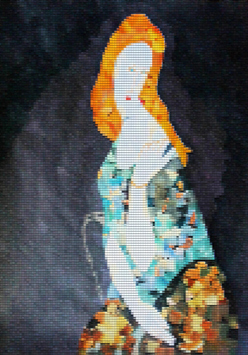 Κολάζ με τίτλο "Modigliani Woman -…" από Irina Bast, Αυθεντικά έργα τέχνης, Ψηφιδωτό Τοποθετήθηκε στο Ξύλινο πάνελ