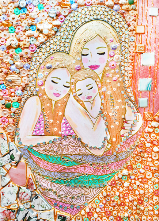 Painting titled "Mother and daughter…" by Irina Bast, Original Artwork, Acrylic Mounted on Wood Stretcher frame