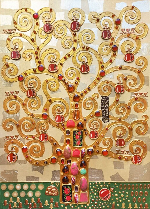 Sculpture titled "Pomegranate Tree. R…" by Irina Bast, Original Artwork, Acrylic Mounted on Wood Stretcher frame