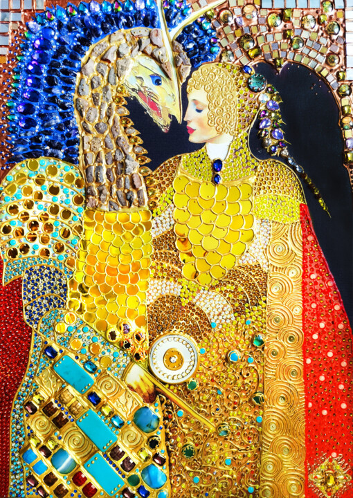 Painting titled "Woman knight and dr…" by Irina Bast, Original Artwork, Acrylic Mounted on Wood Stretcher frame