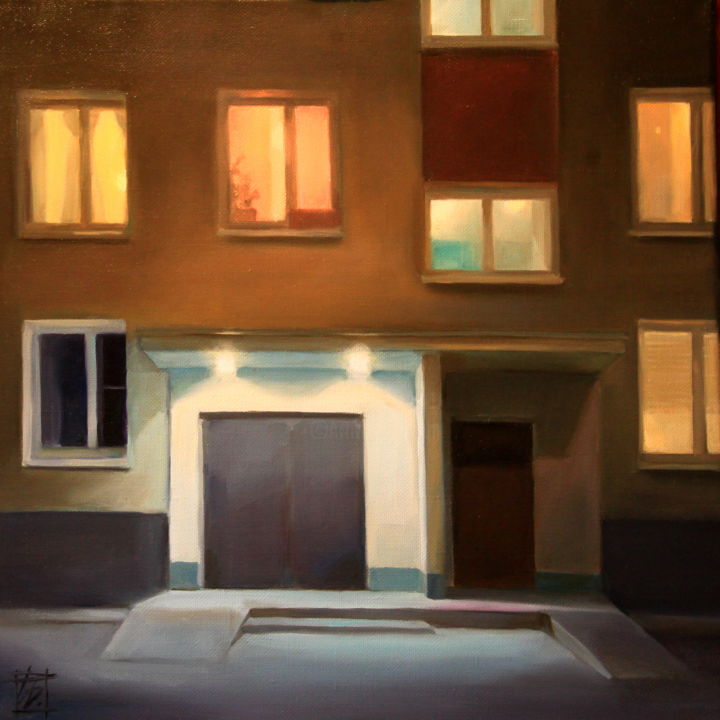 Картина под названием "Подъезд панельного…" - Irina Bogdanova, Подлинное произведение искусства, Масло Установлен на Деревян…