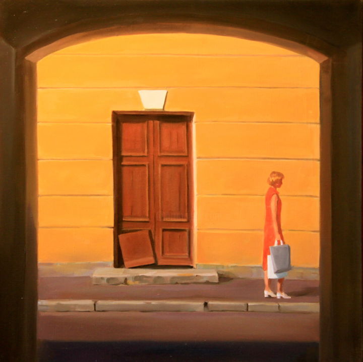 Ζωγραφική με τίτλο "Женщина и дверь" από Irina Bogdanova, Αυθεντικά έργα τέχνης, Λάδι