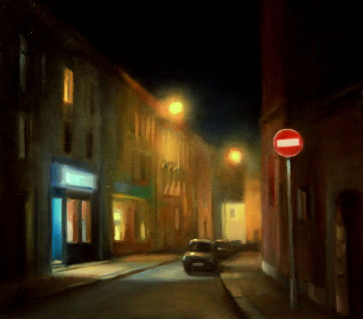 Картина под названием "Ночь, улица, фонарь…" - Irina Bogdanova, Подлинное произведение искусства, Масло Установлен на Деревя…