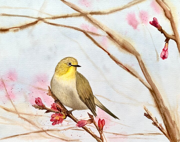 Painting titled "Vogel" by Irina Brendel, Original Artwork, Watercolor