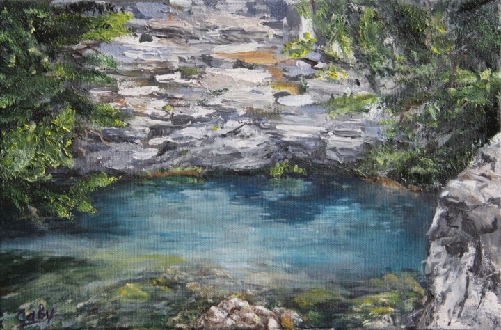 Картина под названием "lac bleu des rêves,…" - Irina Caby (Bonbon.mme), Подлинное произведение искусства, Масло