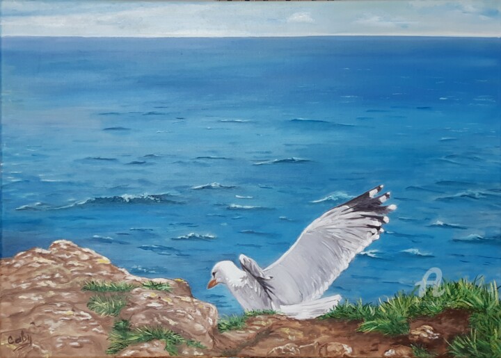 Peinture intitulée "Ma mouette" par Irina Caby (Bonbon.mme), Œuvre d'art originale, Huile