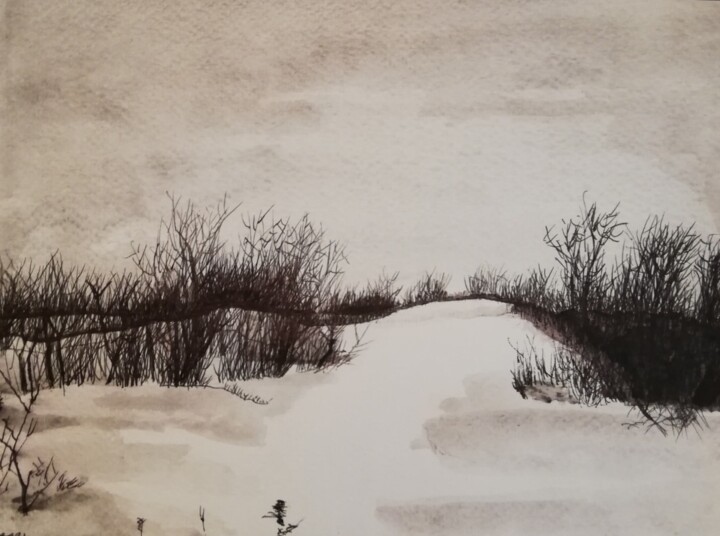 Drawing titled "Winter time" by Irina Cavat, Original Artwork, Ink