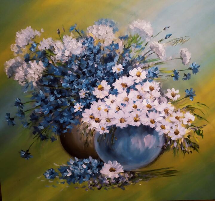 Painting titled "Полевые цветы" by Irina Chebotnikova, Original Artwork, Oil Mounted on Other rigid panel