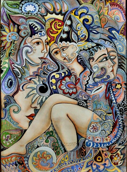 Painting titled "admirers" by Irina Chitashvili, Original Artwork