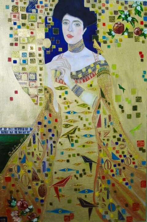 Painting titled "Золотая Адель" by Irina Davidenko, Original Artwork, Stained glass painting