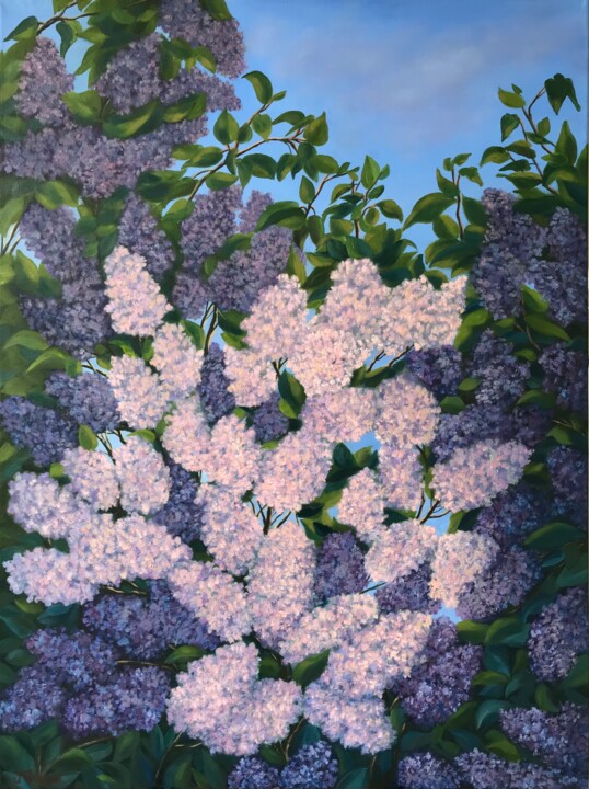 Painting titled "Lilac 2024" by Irina Gauss, Original Artwork, Oil Mounted on Wood Stretcher frame
