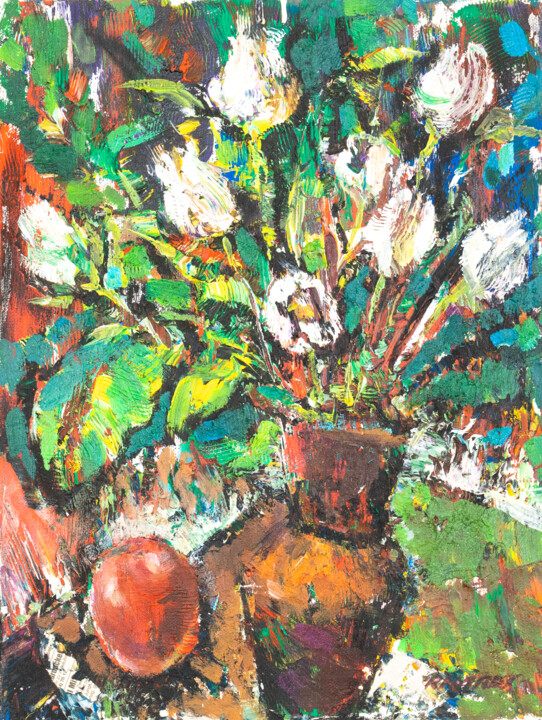 Картина под названием "Белые Тюльпаны" - Irina Gerhardt, Подлинное произведение искусства, Акрил Установлен на Деревянная ра…