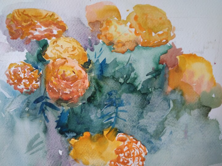 Картина под названием ""marigold"" - Ирина Грабор, Подлинное произведение искусства, Акварель