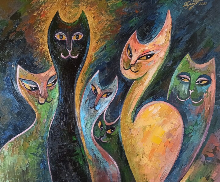 Картина под названием "Золотые глаза" - Irina Gubarevich, Подлинное произведение искусства, Масло