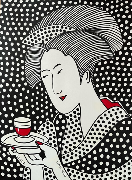 Drawing titled "Japanese - Coffee" by Irina Gvozdetskaya, Original Artwork, Marker