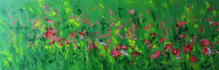 Painting titled "Poppies" by Iryna Khmelevska, Original Artwork, Oil Mounted on Wood Stretcher frame