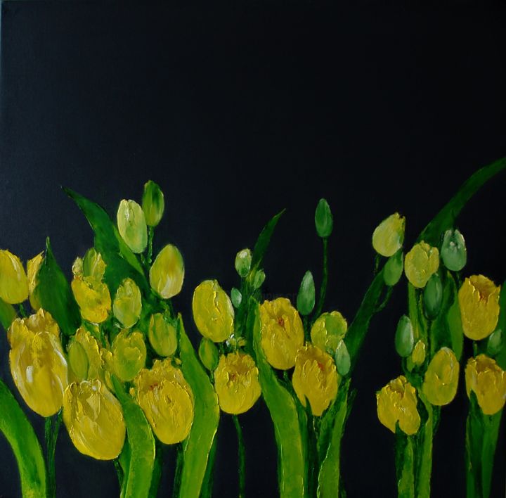 Painting titled "Yellow tulips, oil…" by Iryna Khmelevska, Original Artwork, Oil