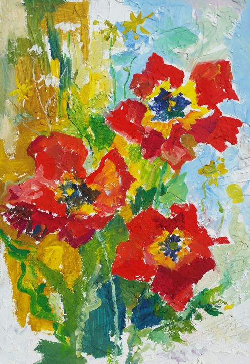 Картина под названием "тюльпани" - Ірина Кіндрицька, Подлинное произведение искусства, Гуашь