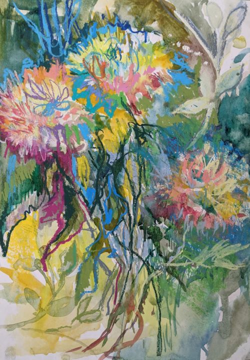Картина под названием "dance of flowers" - Ірина Кіндрицька, Подлинное произведение искусства, Пастель