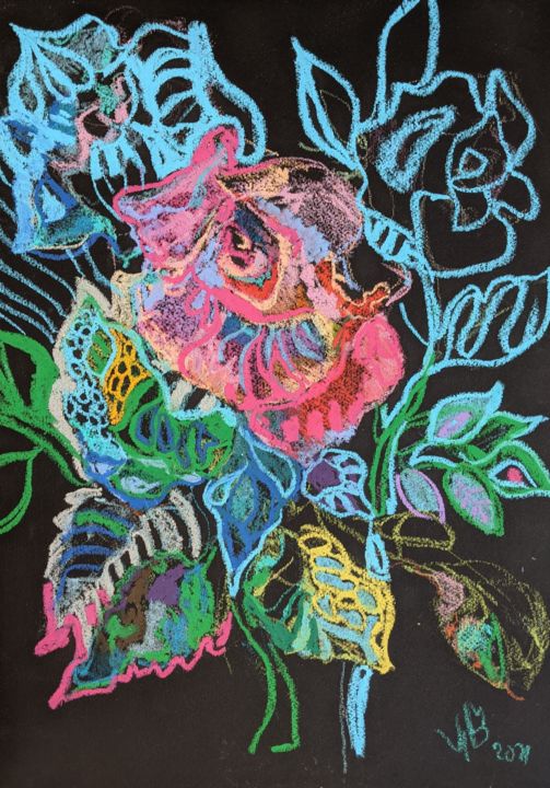 Schilderij getiteld "rose in a web of sl…" door Irina Kindritska, Origineel Kunstwerk, Pastel