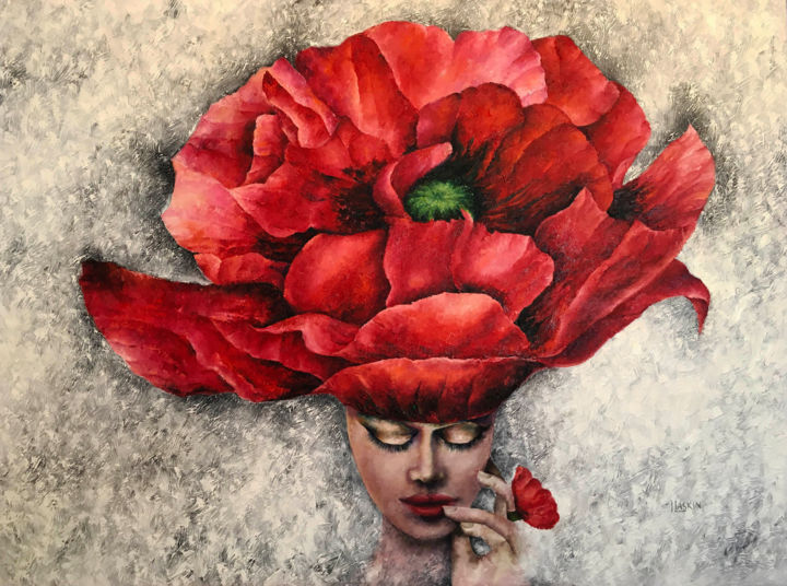 Painting titled "Red poppy" by Irina Laskin, Original Art, Oil