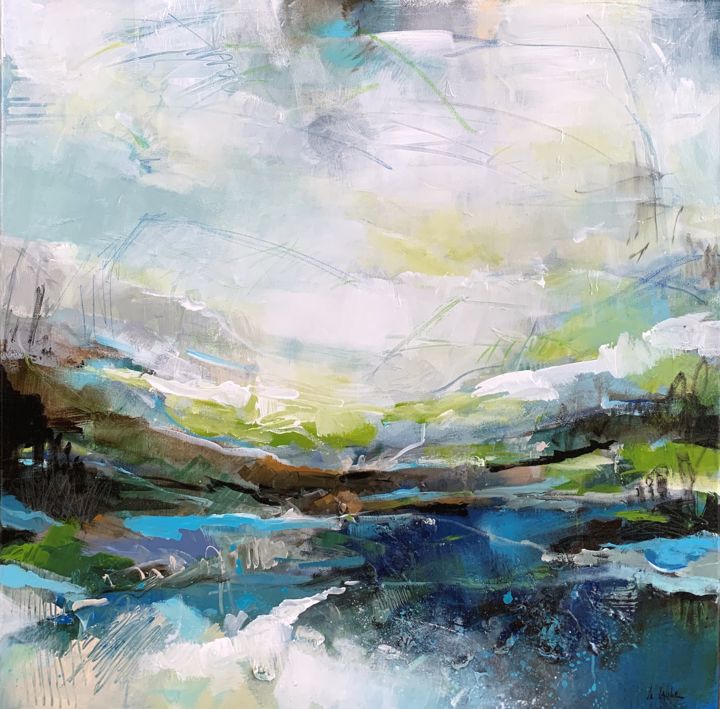 Malerei mit dem Titel "Spring at the lake" von Irina Laube, Original-Kunstwerk, Acryl