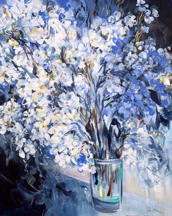 Painting titled "Blue flowers" by Irina Laube, Original Artwork, Acrylic
