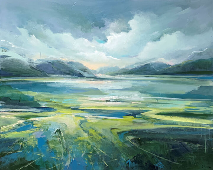 Ζωγραφική με τίτλο "Green lake" από Irina Laube, Αυθεντικά έργα τέχνης, Ακρυλικό