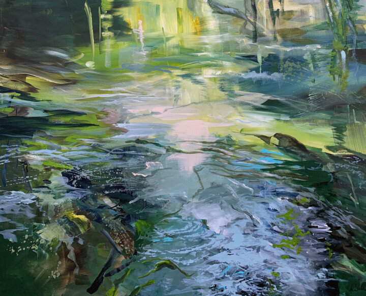 Peinture intitulée "Forest brook I" par Irina Laube, Œuvre d'art originale, Acrylique