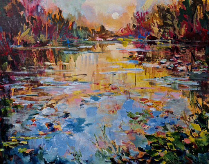 Malerei mit dem Titel "At the pond III" von Irina Laube, Original-Kunstwerk, Acryl