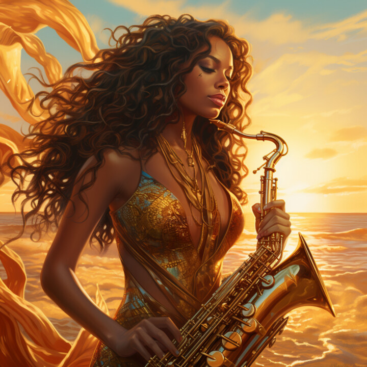 Digital Arts titled "Woman with a saxoph…" by Irina Minevich, Original Artwork, Digital Photography