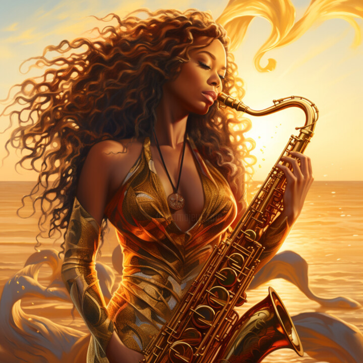 Digital Arts titled "Woman with a saxoph…" by Irina Minevich, Original Artwork, Acrylic