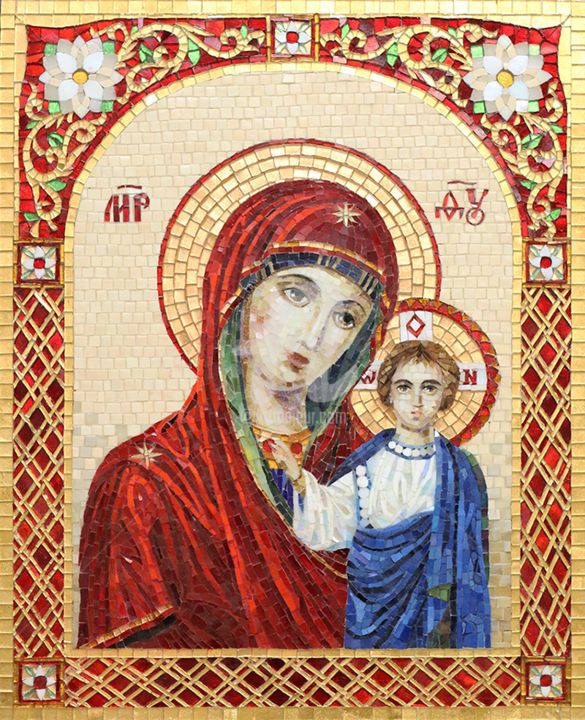 Painting titled "Kazan Icon of the M…" by Irina Nesterova, Original Artwork, Mosaic