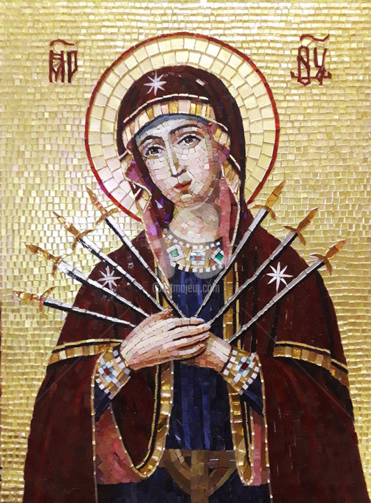 Pintura intitulada "Seven-arrow icon" por Irina Nesterova, Obras de arte originais, Mosaico