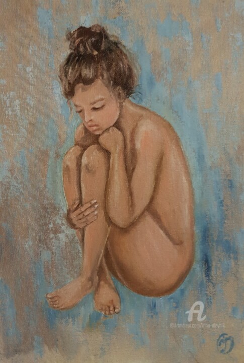 Painting titled "Nude girl in sadnes…" by Irina Oleynik, Original Artwork, Oil