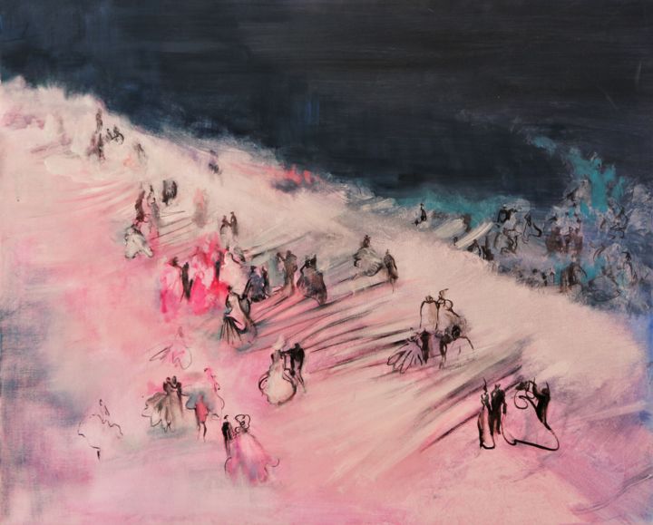 Painting titled "The Ball. Pink stai…" by Irina Osleja, Original Artwork, Acrylic