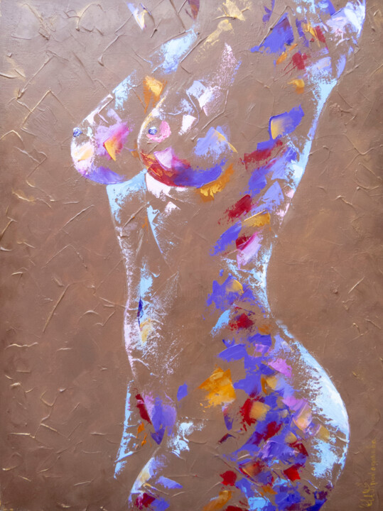 Картина под названием "Erotic nude girl Co…" - Ирина Прокофьева, Подлинное произведение искусства, Масло Установлен на Дерев…