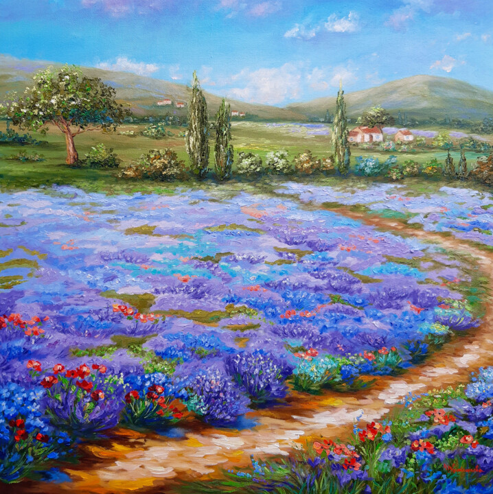 Картина под названием "Provence summer lan…" - Ирина Прокофьева, Подлинное произведение искусства, Масло Установлен на Дерев…