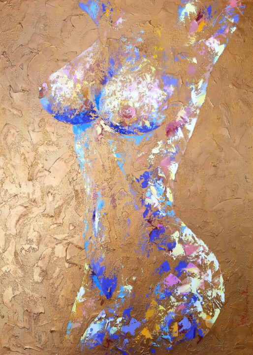 Painting titled "Erotic nude female,…" by Irina Prokofeva, Original Artwork, Oil Mounted on Wood Stretcher frame