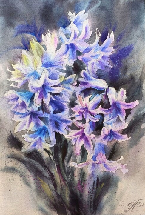 Painting titled "Spring Flowers. Lil…" by Irina Pronina, Original Artwork, Watercolor