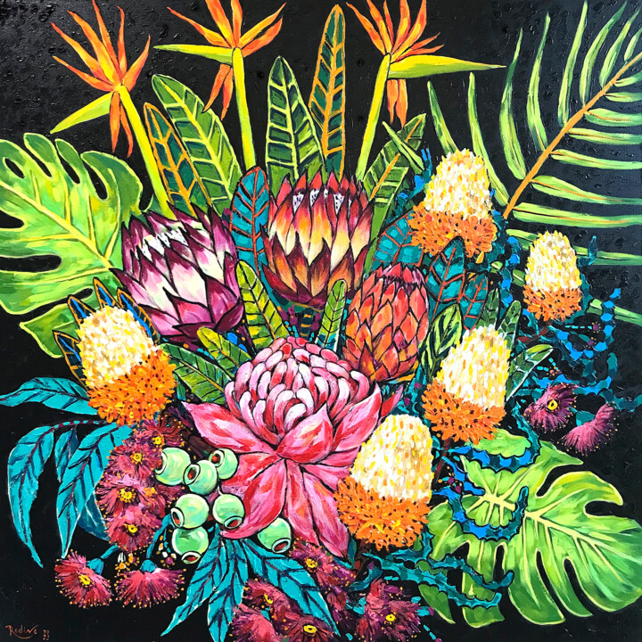 Ζωγραφική με τίτλο "Australian Tropical…" από Irina Redine, Αυθεντικά έργα τέχνης, Ακρυλικό Τοποθετήθηκε στο Ξύλινο φορείο σ…