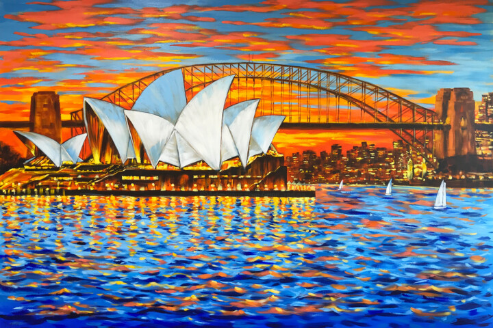 Pintura titulada "Sydney Night Light…" por Irina Redine, Obra de arte original, Acrílico Montado en Bastidor de camilla de m…