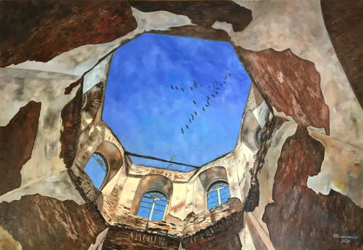 Schilderij getiteld "Window to heaven" door Irina Romanenko, Origineel Kunstwerk, Olie