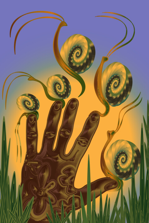 Digital Arts titled "Green snails race" by Irina Ryzkova (Ira Go), Original Artwork, 2D Digital Work