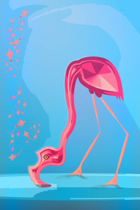 Digitale Kunst getiteld "Flamingo. Crayfish…" door Irina Ryzkova (Ira Go), Origineel Kunstwerk, 2D Digital Work