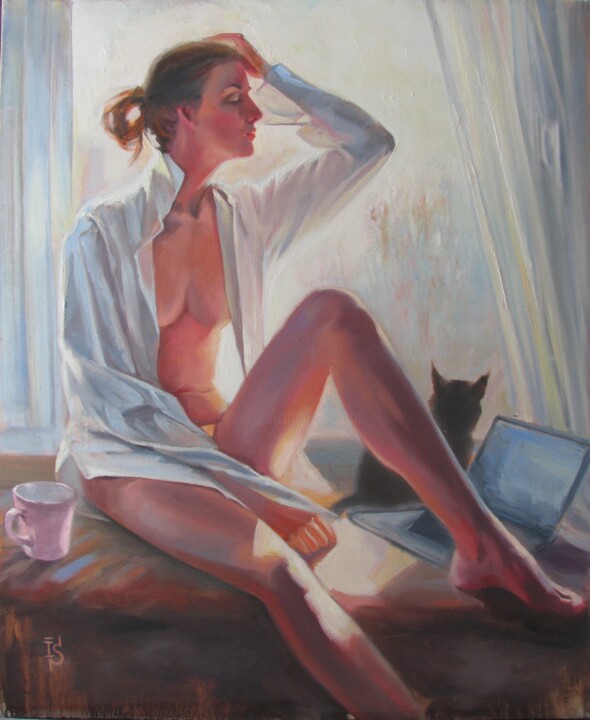 Painting titled "Morning" by Irina Sergeyeva, Original Artwork, Oil Mounted on Wood Stretcher frame