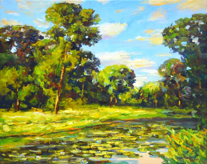 Painting titled "Summer landscape." by Irina Sidorovich, Original Artwork, Oil Mounted on Wood Stretcher frame