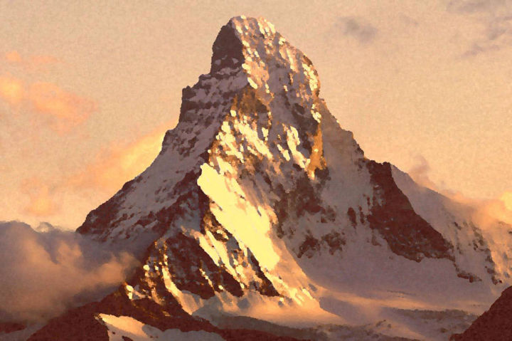 Painting titled "Mount Matterhorn at…" by Irina Sumanenkova, Original Artwork, Oil Mounted on Wood Stretcher frame