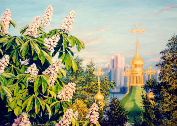 Painting titled "Kyiv dream. Origina…" by Irina Sumanenkova, Original Artwork, Oil Mounted on Wood Stretcher frame